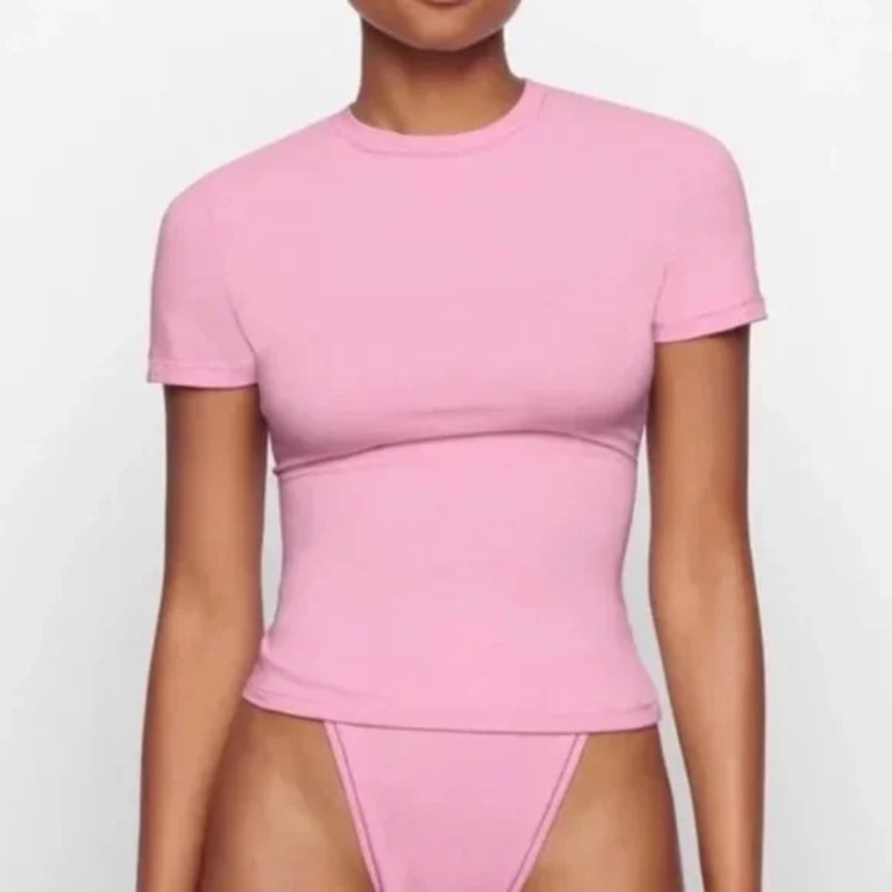 Skims cotton jersey tshirt pink bubblegum XS